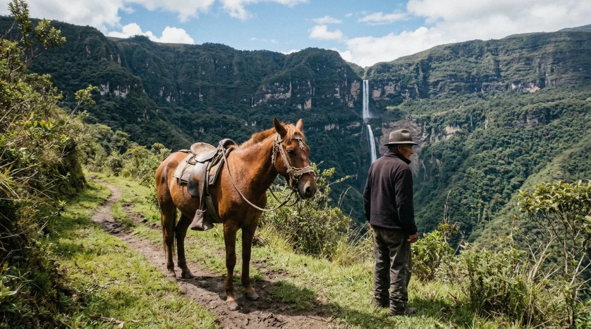 A hired horse on the Cocachimba trail, the alternative to walking the Gocta waterfall hike, Peru